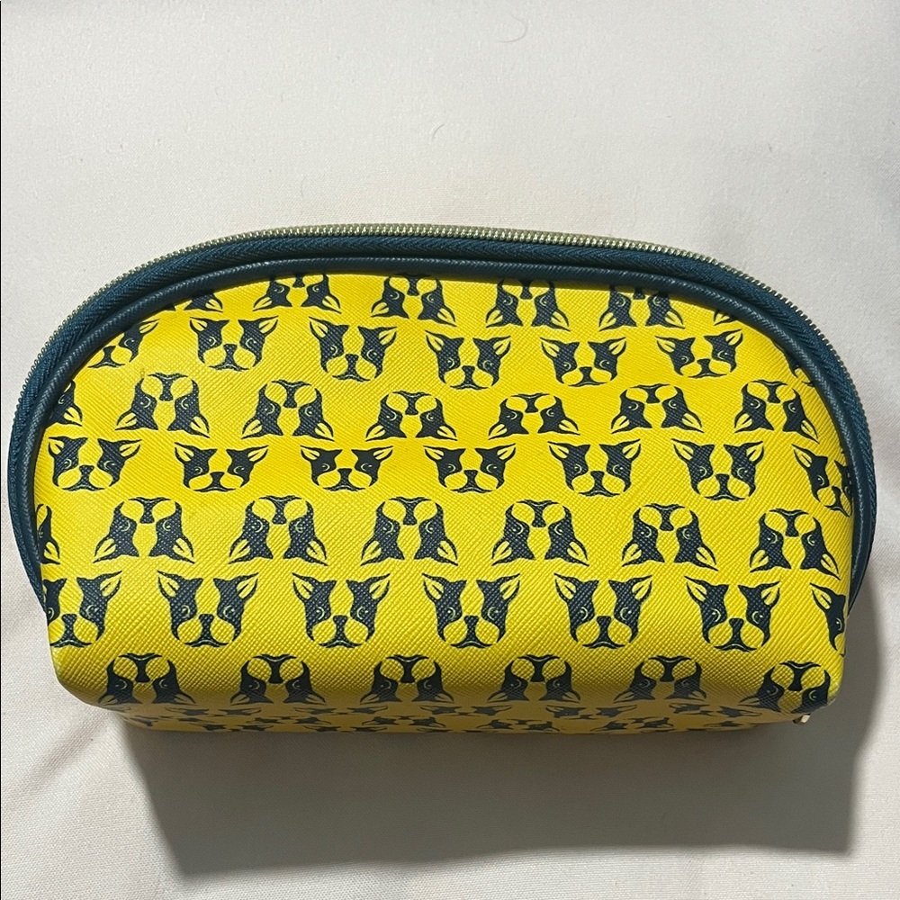 Dabney Lee Yellow and Blue Boston Terrier Print Cosmetic Bag